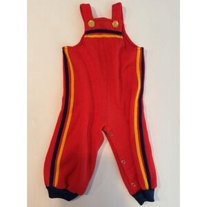 Vintage Red Toddler Romper Overalls 9-12 Month Unisex Colorblock Trim Snap Legs